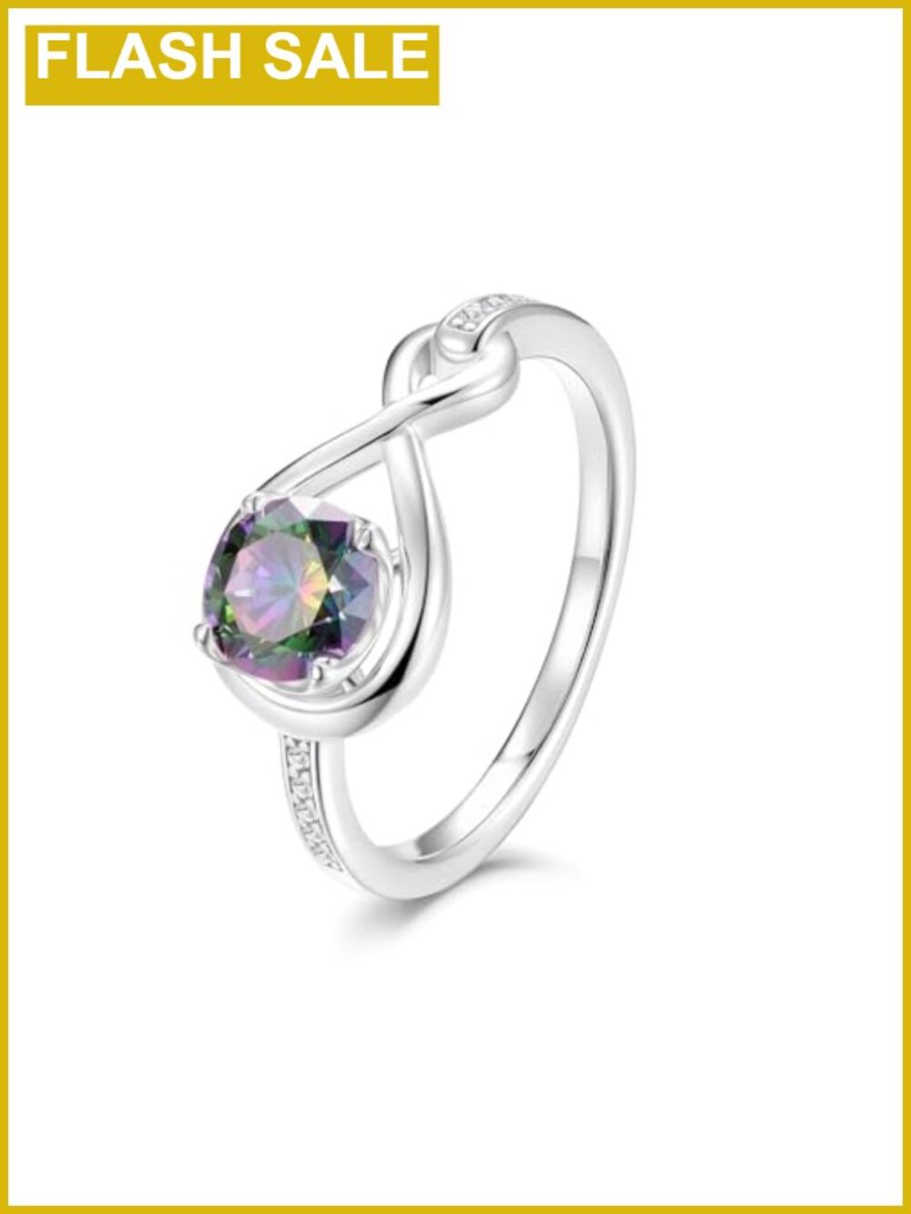 Infinity Simulated Birthstone Engagement Ring Sterling Silver White Gold Plated